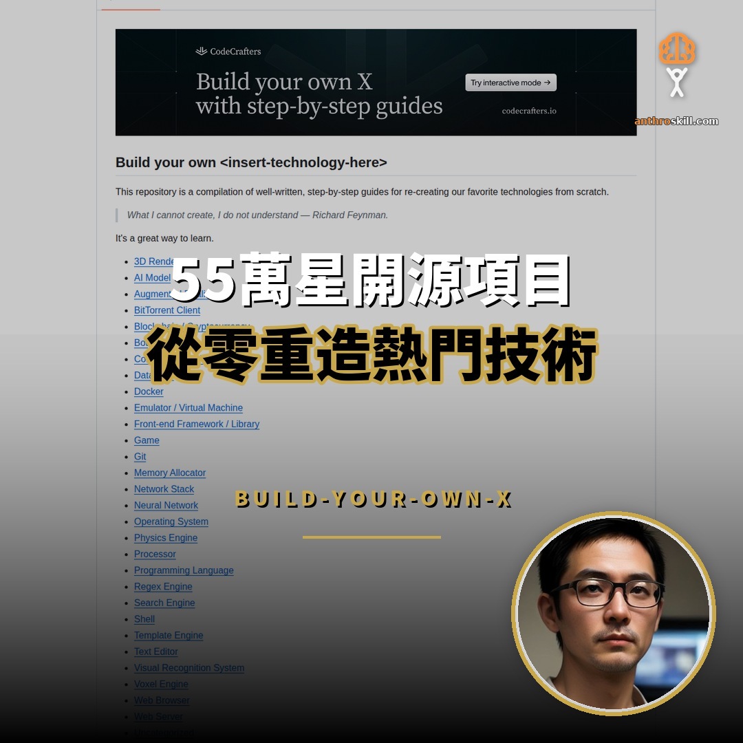 55萬星開源清單：build-your-own-x 從零重造技術