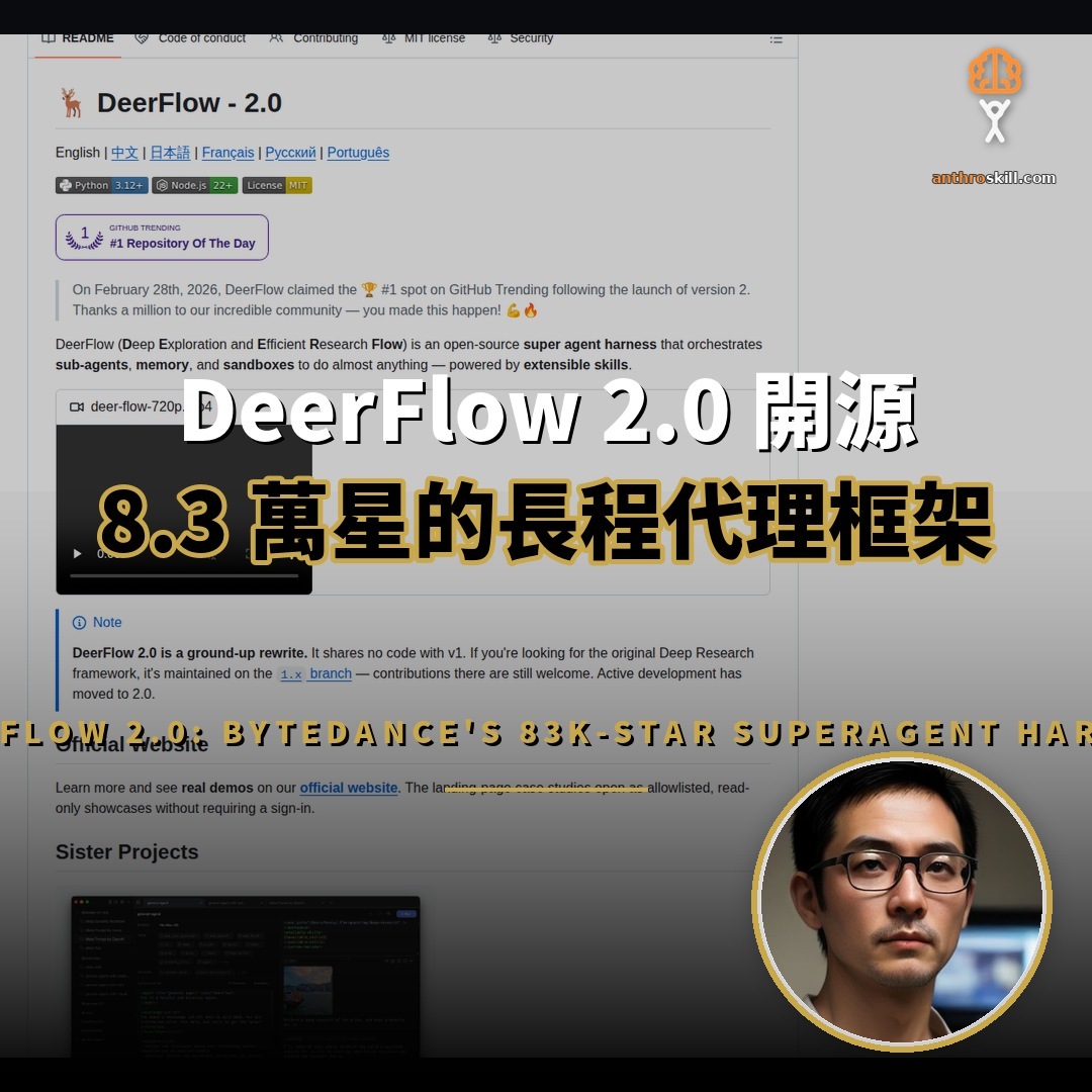 DeerFlow 2.0 開源：字節跳動 8.3 萬星代理框架