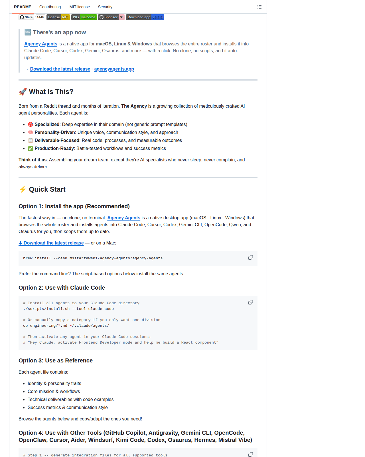 Agency Agents README 開頭(項目名稱 The Agency 與 AI Specialists Ready to Transform Your Workflow 標語)