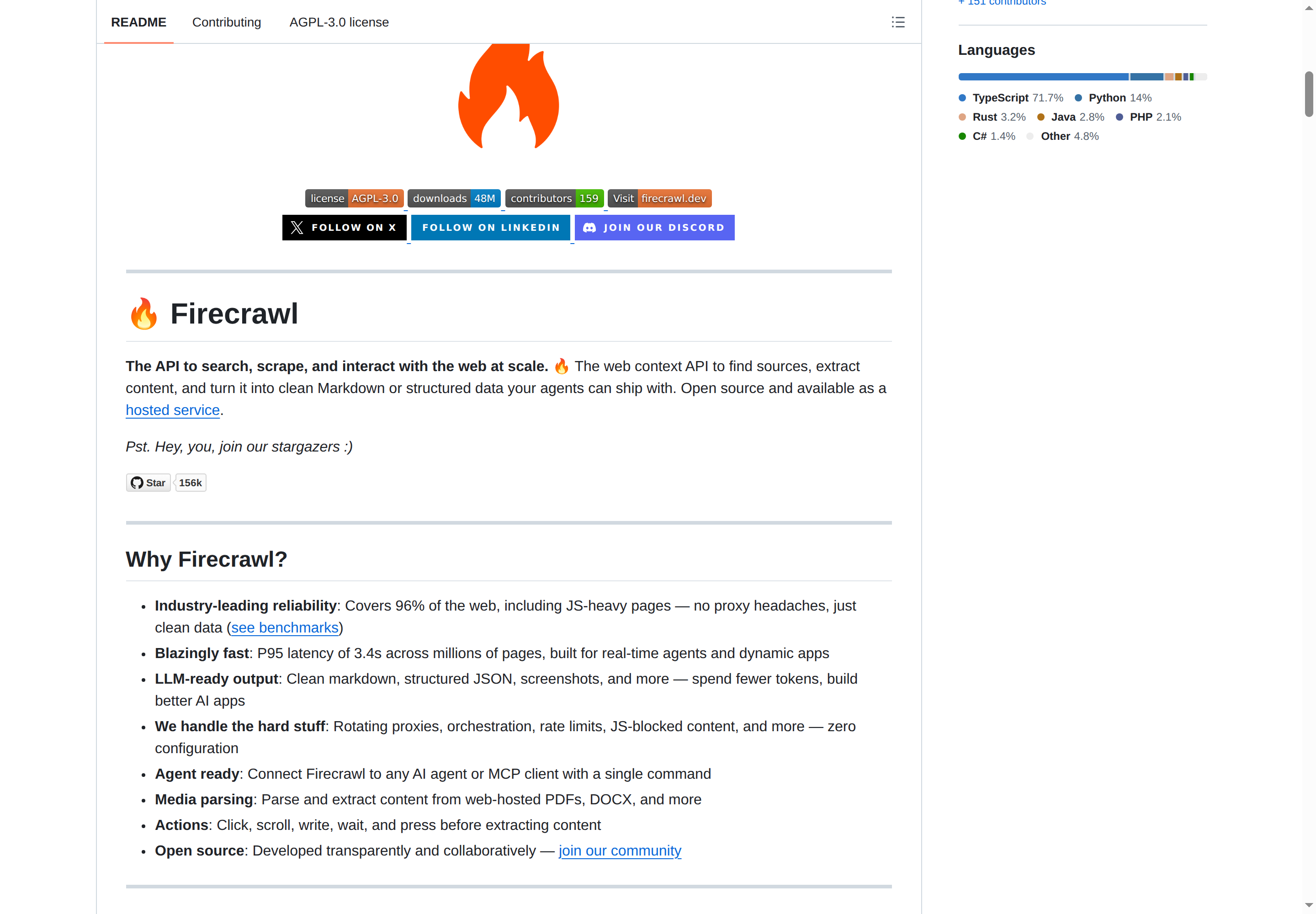 Firecrawl README 核心內容(Why Firecrawl + 功能總覽)