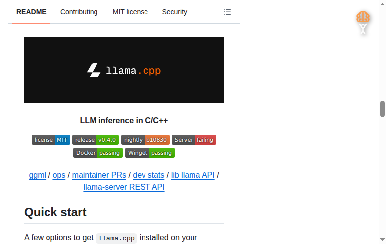 llama.cpp README 開頭(項目名稱 + 定位描述)