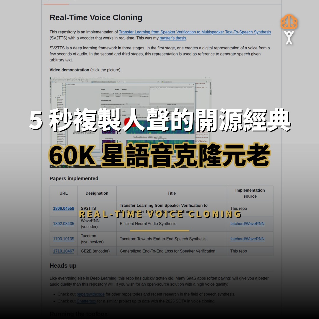 Real-Time-Voice-Cloning 開源解析：5 秒複製人聲的經典