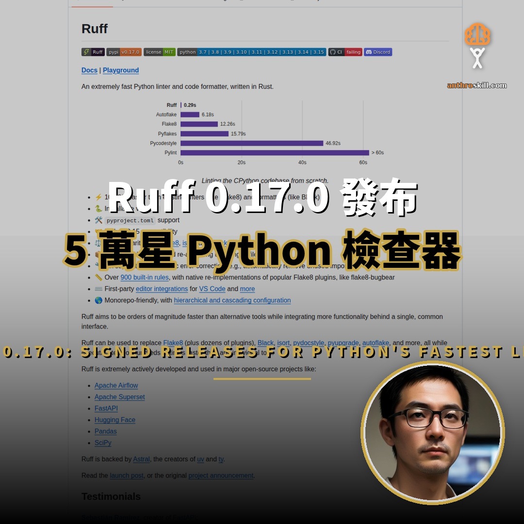 Ruff 0.17.0 發布：5 萬星 Python 檢查器全面簽章