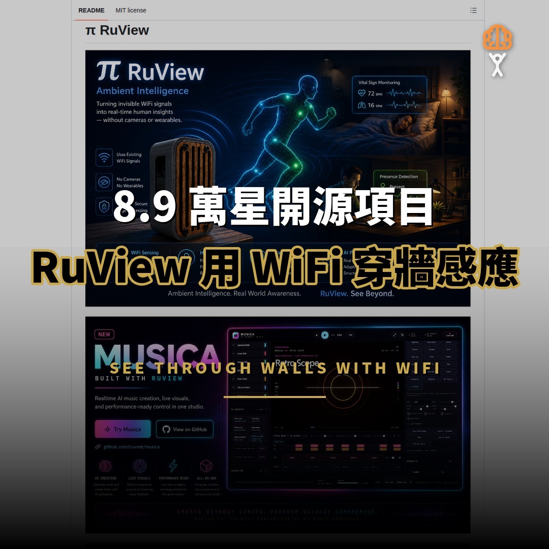 8.9 萬星開源項目：RuView — 用 WiFi 穿牆感應人體與生命體徵