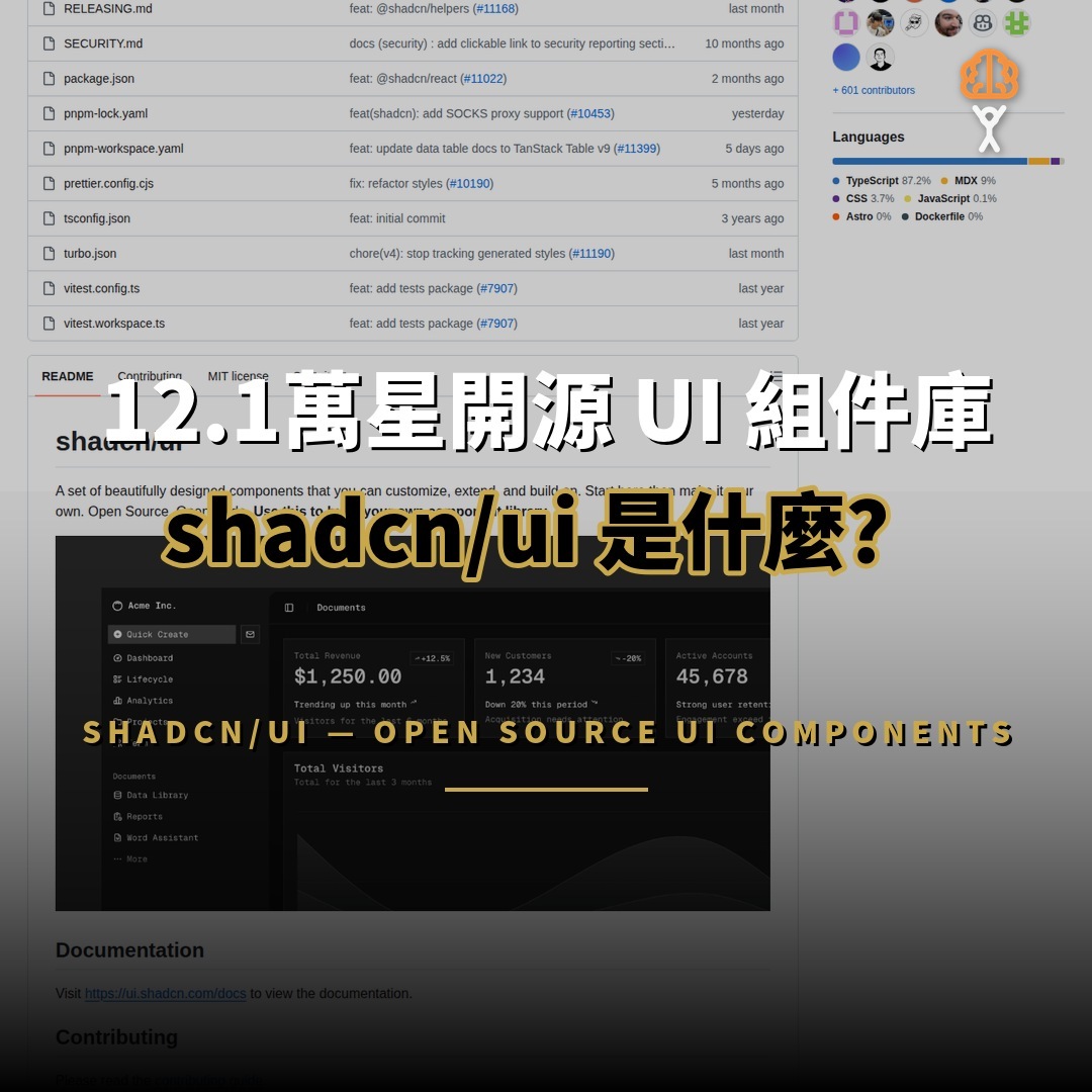 12.1 萬星開源項目：shadcn/ui — 開源 UI 組件平台