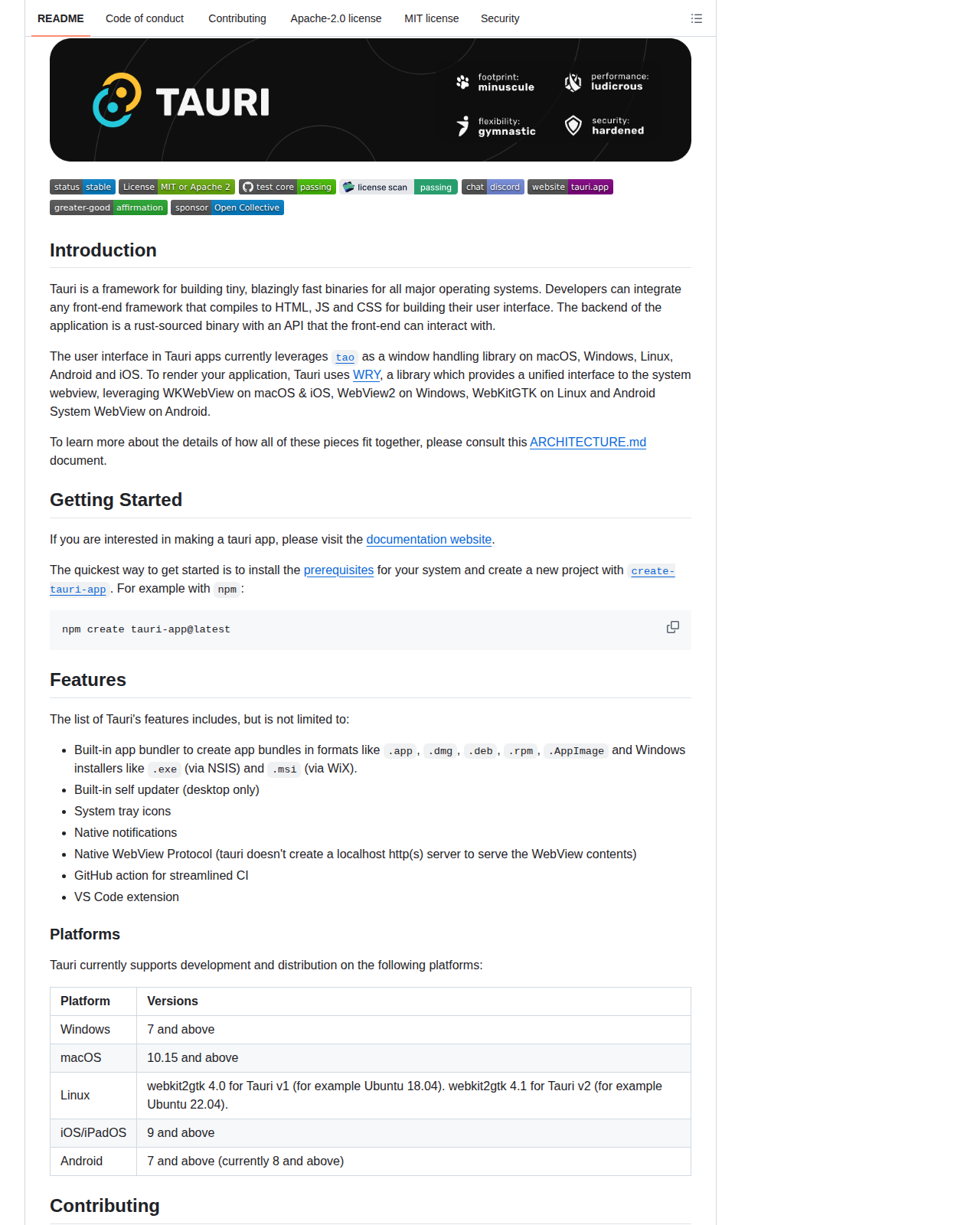 Tauri README 開頭(項目名稱、標語與 Introduction 簡介)