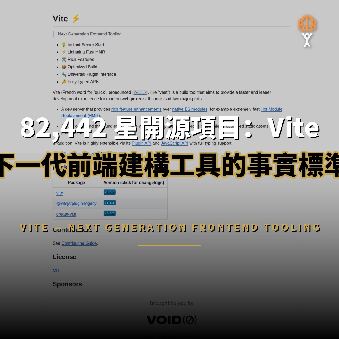 82,442 星開源項目：Vite — 下一代前端建構工具的事實標準